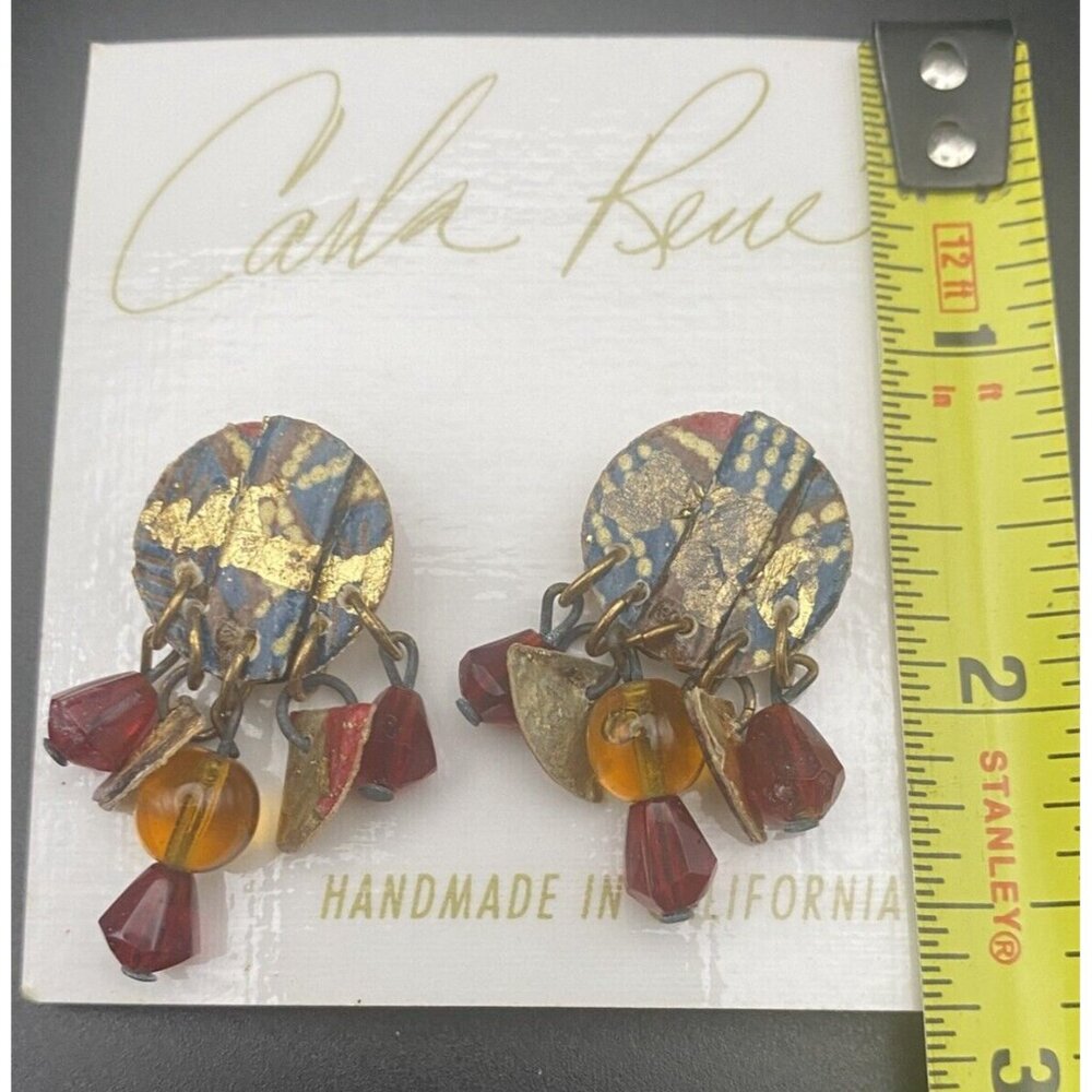 NWT Vintage Earrings Carla Renee Handmade in California Dangle Pierced Earthtone - Picture 4 of 5